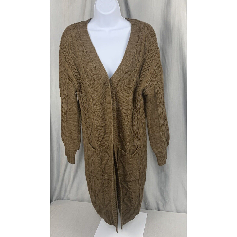 Hippie Rose Brown Open‎ Front Long Knit Cardigan Size X-Small